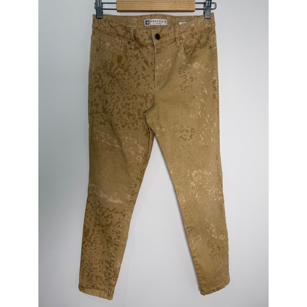 Anne Klein Jeans Women‎ 6 Tan Khaki Animal Print Skinny Leg Stretch Pants Casual